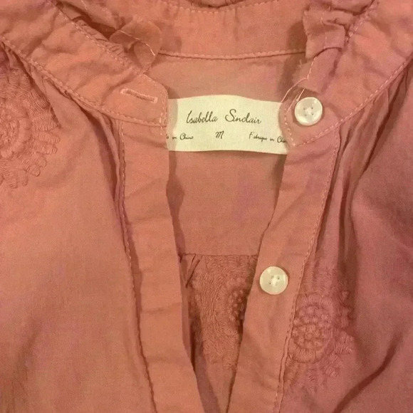 Isabella Sinclair Sunflower Embroidered Henley In Salmon Pink Size Medium - Picture 8 of 9